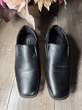Perry Ellis Portfolio Boys Size 12 Black Samuel Slip‑On Dress Shoes